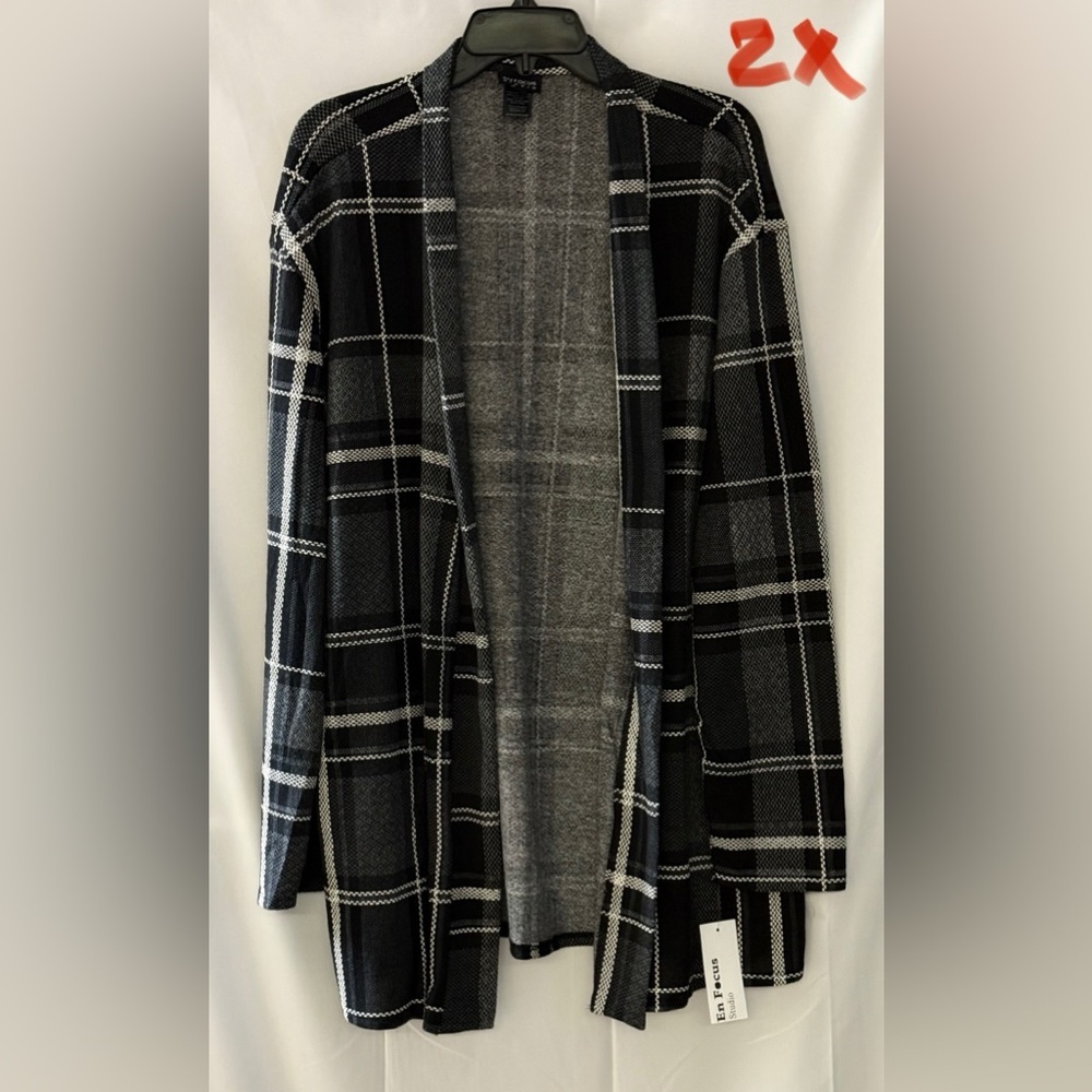 Enfocus Studio Black and White Checkered Cardigan